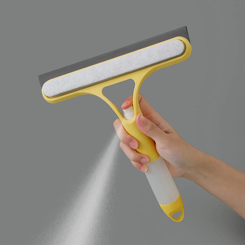 3 In 1 Window Cleaning Squeegee Multi Function Glass Mirror Wiper with Spray Bottle Microfiber Scrub Household Car Cleaner Tools