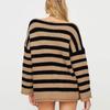 Women Vintage Fashion Loose Casual Striped Sweater Female Autumn Long Sleeve O-neck Contrasting Colors Knit Pullovers