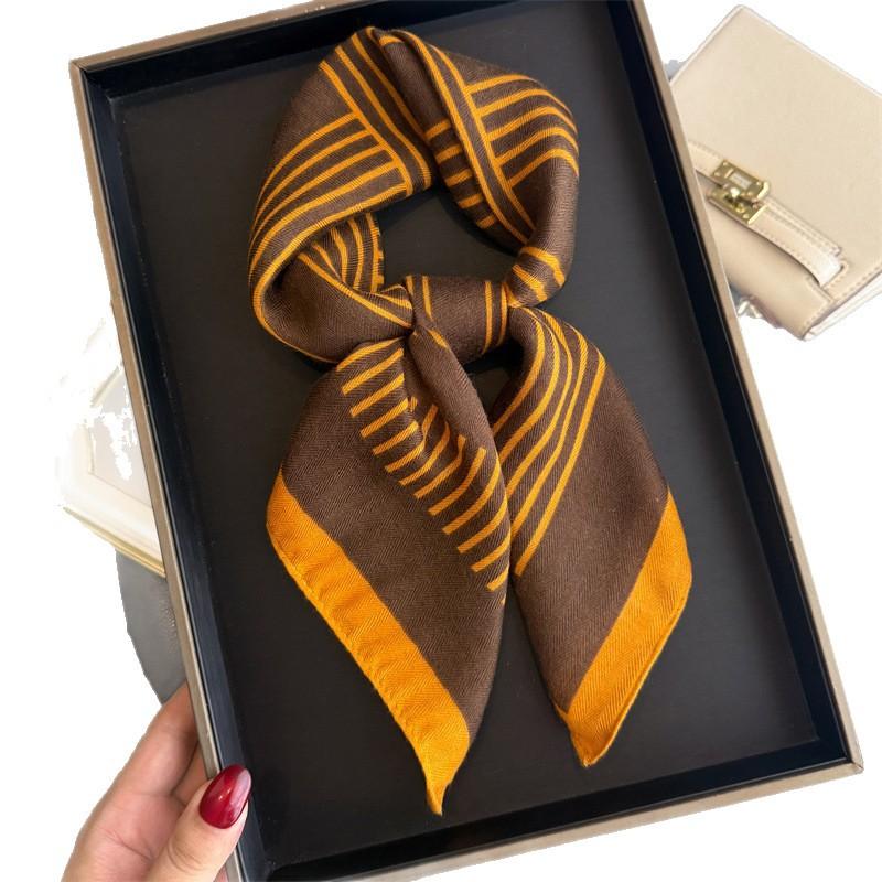 Spring and Autumn retro herringbone pattern cotton and linen small square scarf silk scarf imitation velvet headscarf shawl sun protection scarf women