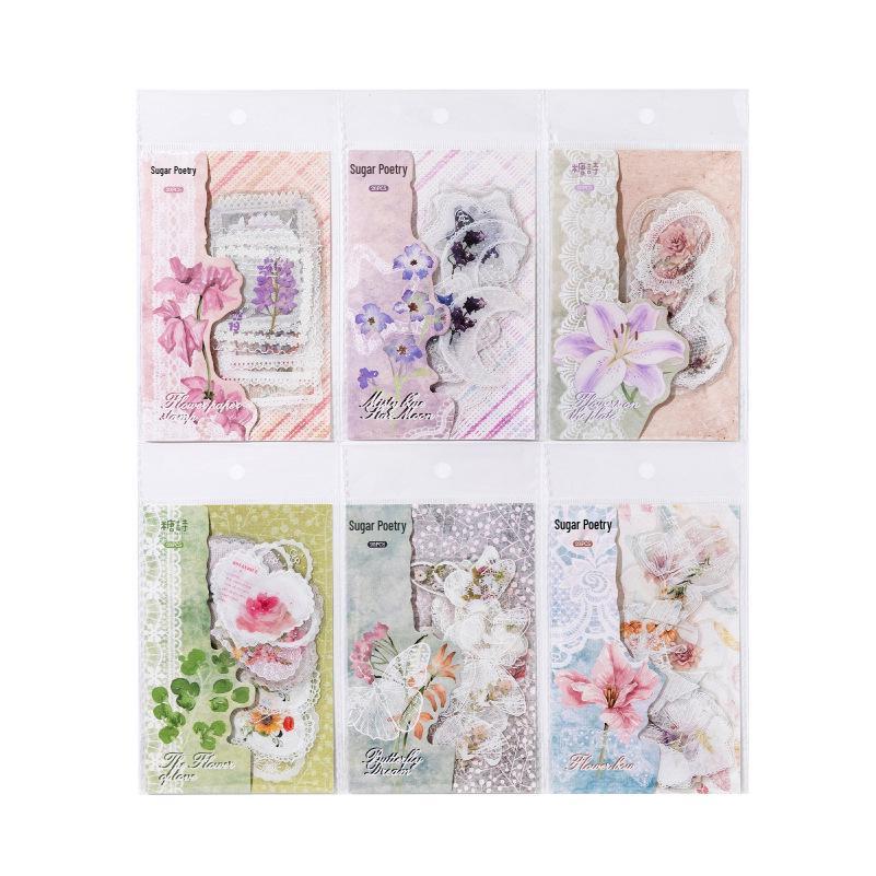 Lace Floral Dance: Retro Floral & Butterfly Sticker Pack for Journals