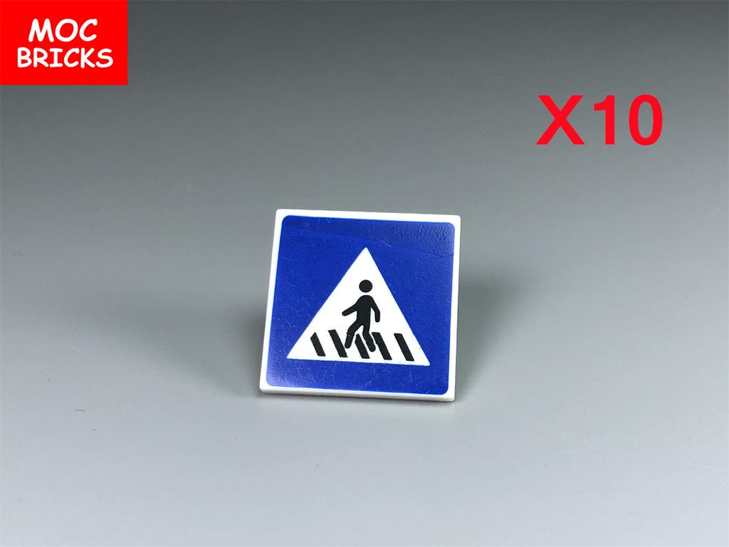 MOC Bricks Road Sign 1X2 1X4 2X2 Traffic Light City Street Crosswalk Railway Toys Educational Building Blocks Dolls Kids Gifts