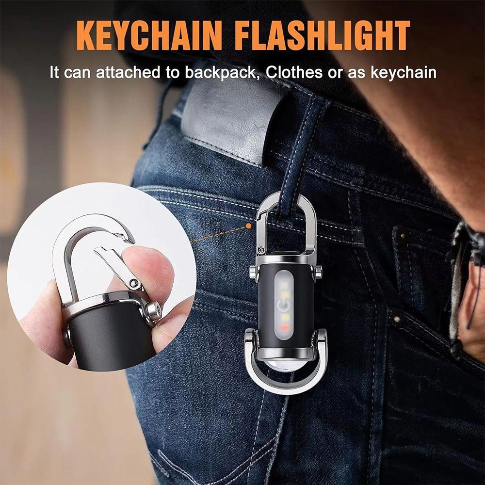 with Red&Blue Light Mini Keychain Flashlights Portable USB Rechargeable Work Light Ultra Bright Camping Lantern Searching Hiking