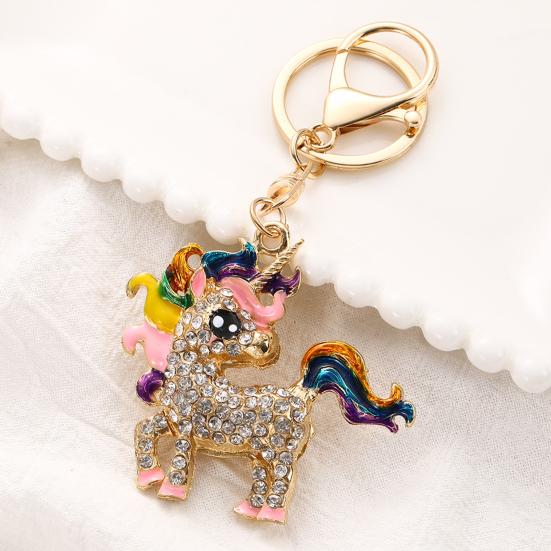 Schlüsselanhänger Anhänger Funkelnde Strasssteine Eingelegt Einhorn Form Schlüsselanhänger mit Metallschnalle Karabinerhaken Tasche Anhänger Geschenk