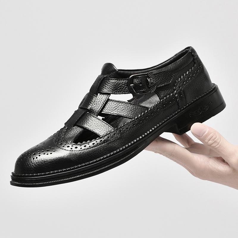 

Мужская обувь из натуральной кожи, высококачественные сандалии, сандалии из коровьей кожи, перфорированная мужская повседневная обувь, дышащая деловая формальная обувь 6.5