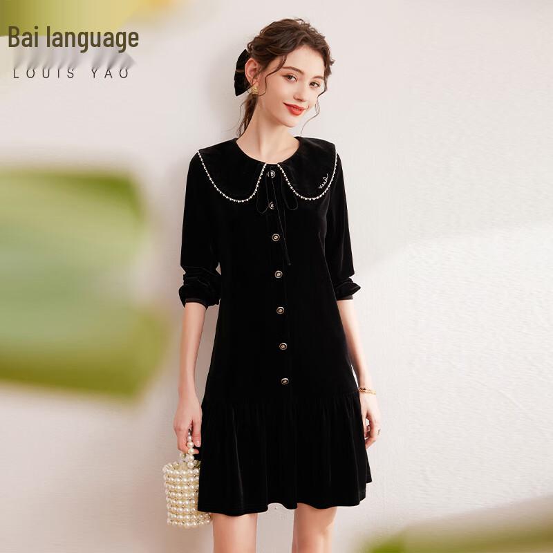 

Elegant Lapel Color-block Long-Sleeve Mini Dress L