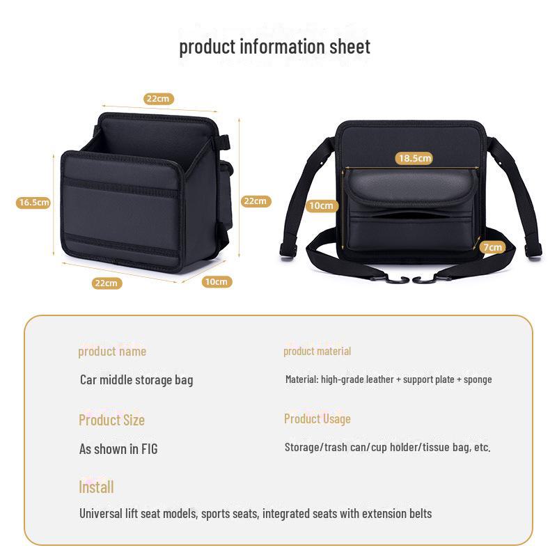 Úložná taška na loketní opěrku autosedačky: Prostřední síťový úložný organizér na tašky