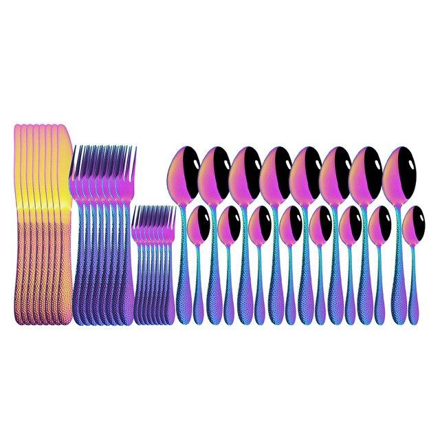 40ks/sada Nová luxusní sada zlatých příborů Zrcadlo Sada příborů Nerezové příbory Nůž Vidlička Lžíce Čajová lžička Na doma