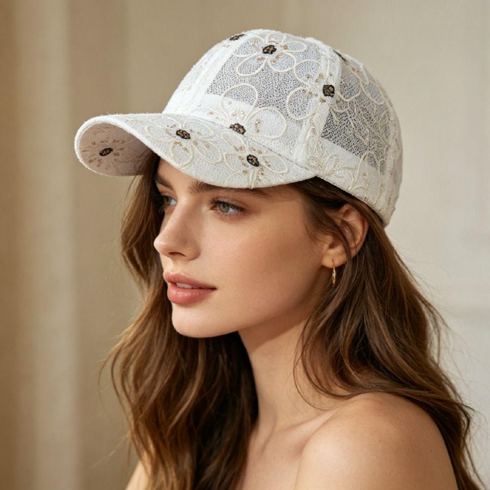Adjustable Breathable Baseball Hat Hollow Floral Women's Hat Outdoor Sun Hat  Sport Wear