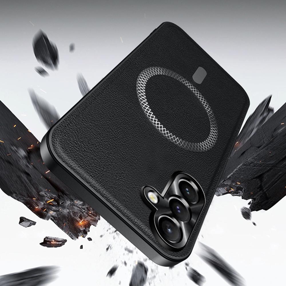 For Samsung Galaxy S24+ Case Compatible with MagSafe PU TPU PC Phone Back Cover with Metal Lens Frame