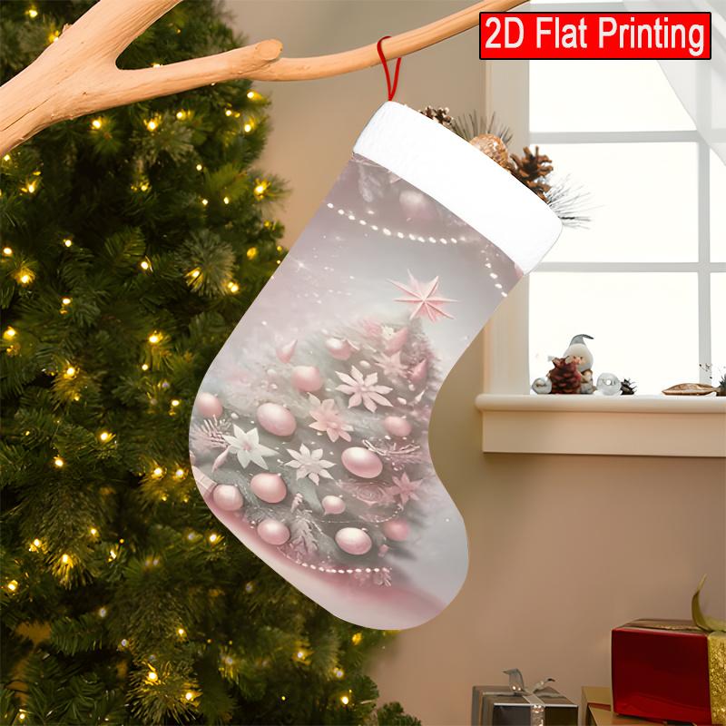 Christmas Decoration Fireplace Hanging Stocking 1pc Soft Pink Christmas Tree Socks with Tree Patterns - Suitab
