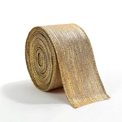 2m/2yard Christmas Ribbon Wire-Edged Woven Gold Glittery Christmas Ribbon for Christmas Tree Decorations Gift Wrapping DIY Bow