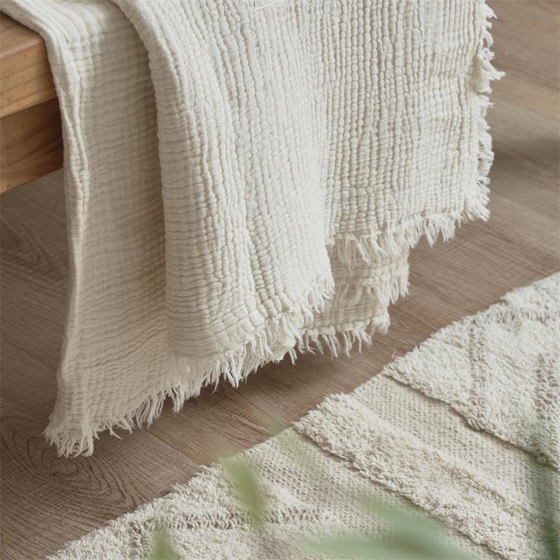 Coperta a Tasselli in Garza a Quattro Strati 100% Cotone Classe A per Divano e Ufficio - Copertura in Cotone per Tutte le Stagioni