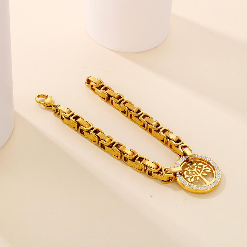 Kalen European-American Tree of Life Titanium Steel Diamond Bracelet for Women