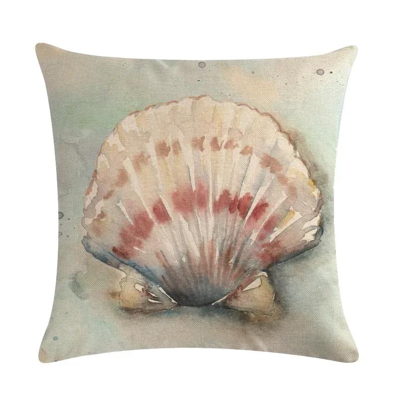 Newest Fashion Conch Starfish Shell Marine Life Linen Pillowcase Office Sofa Decorative Cushion Cover