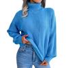 Damen Strickpullover Rollkragenpullover mit Laternenärmeln Basic Bottoming Jumper Lässiger warmer Pullover Top