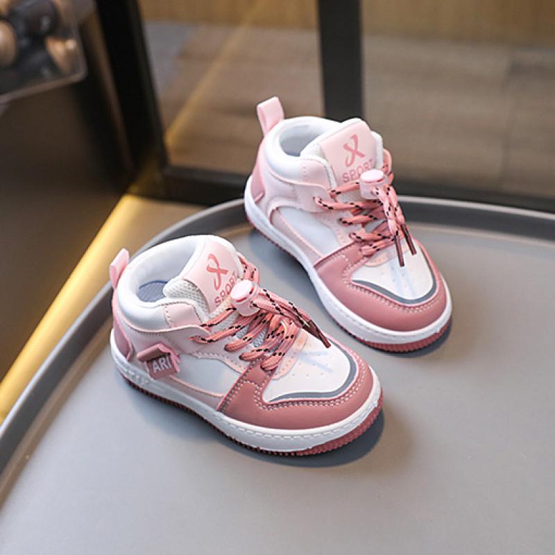 Children's Sneakers, New Girls' Solid Soles, High-top Shoes, Kids Velcro Casual Shoes, Boys' Basketball Shoes