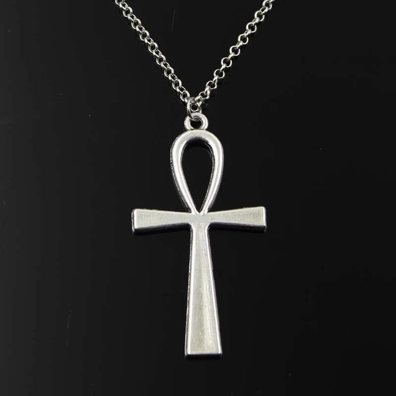 Simple Classic Fashion Cross Egyptian Ankh Life Symbol Antique Silver Color Pendant Short Long Chain Necklaces Jewelry For Women