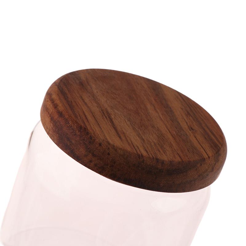 1Pcs Wooden Cover Coffee Beans Vacuum Sealed Tank Transparent Glass Food Storage Jars Household Moisture-Proof Container
