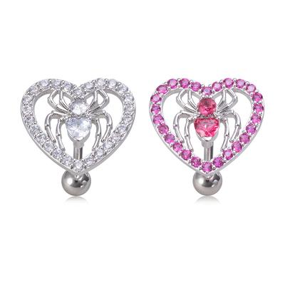 Piercing all'ombelico a forma di cuore ragno, barra curva invertita, gioielli per il corpo
