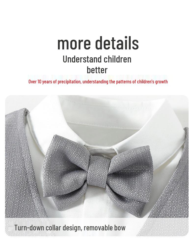 Boys' British Style Summer Formal Three-Piece Set: Short-Sleeve Vest, Shorts, and Bow Tie