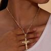Vnox Gold Plated Pendant Necklaces For Women Stainless Steel Hollow Jesus Cross Necklaces Classic Design Christain Jewelry Gift