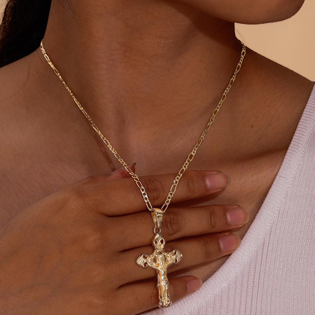 Vnox Gold Plated Pendant Necklaces For Women Stainless Steel Hollow Jesus Cross Necklaces Classic Design Christain Jewelry Gift