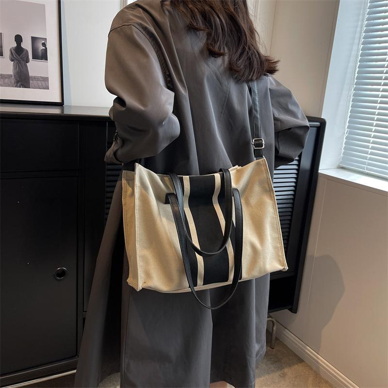 Proste płócienne paski dekoracyjne torebki wiaderkowe damskie górny uchwyt torba typu tote duża pojemność swobodne torby na ramię crossbody
