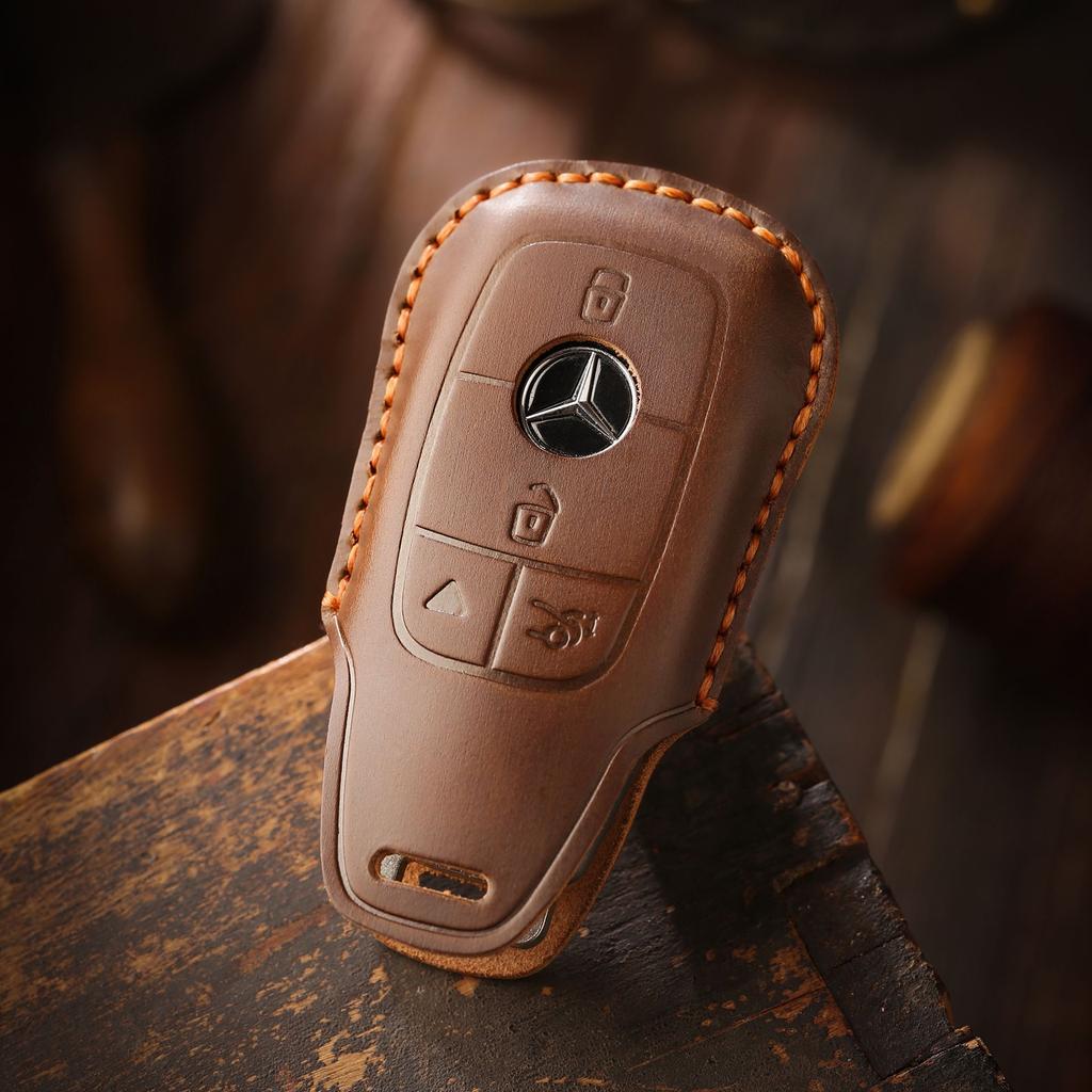 The new retro key bag is suitable for Mercedes-Benz high-end genuine leather car key cover cowhide pure handmade high-end shell