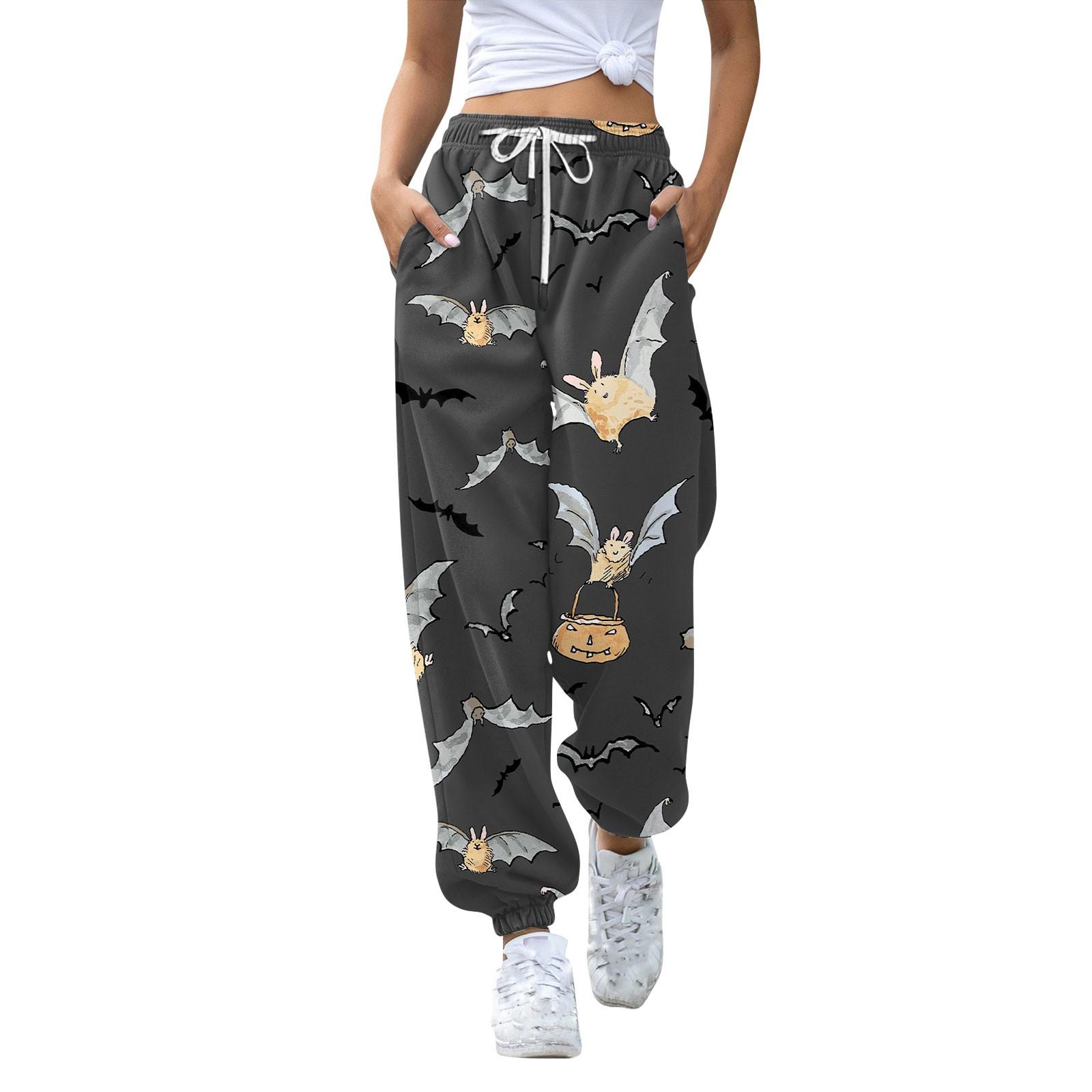 

Женские повседневные модные брюки для отдыха с принтом на Хэллоуин, спортивные штаны, брюки с эластичной резинкой на талии, брюки со шнурком XXXL серый