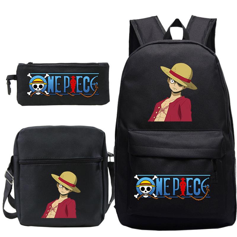 ONE PIECE Luffy Peripheral Student School Bag Three-piece Youth Backpack Shoulder Bag Pencil Case