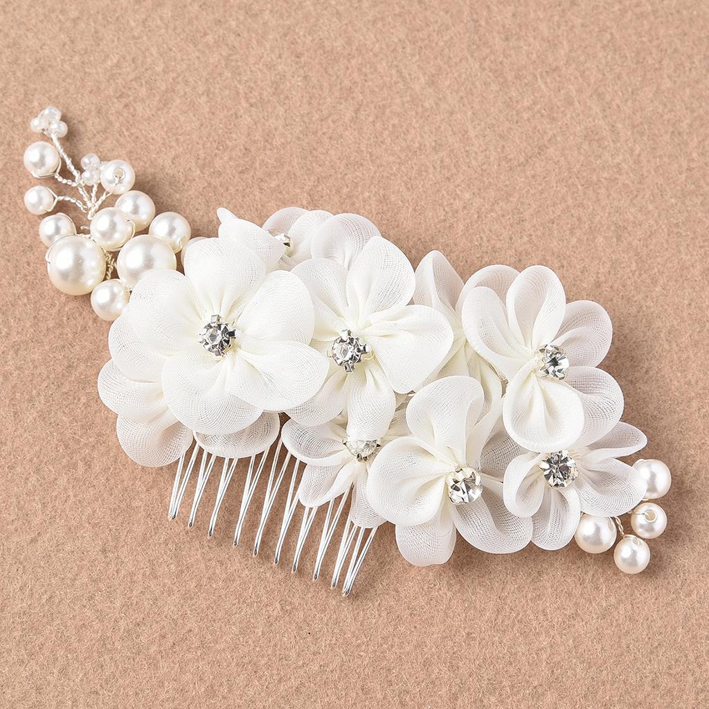 Bridal Wedding Handmade Headwear Flower White and Red Two-Color Hair Accessories Comb Dress