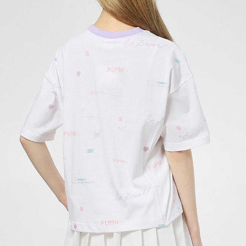 Puma Digit Print Tee Women Tops White 531284-02