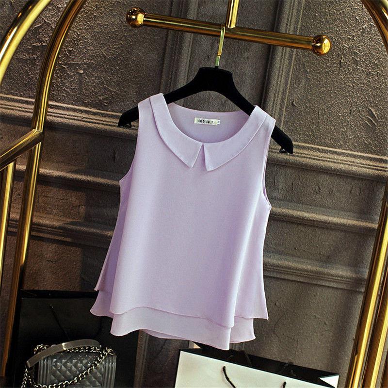 Women's Peter Pan Collar Double-Layer Chiffon Sleeveless Blouse
