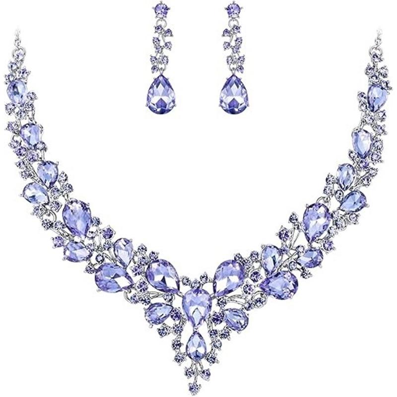 Newlywed Rhinestone Crystal Necklace And Earrings Set - Luxurious Jewelry Set For Ladies' Dance And Banquet Events