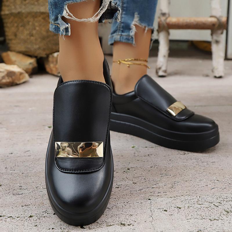 Fashion Fashion Metal Decor White Sneakers for Women Lightweight Slip-On Casual Shoes Woman PU Leather Platform Sports Shoes Plus Size