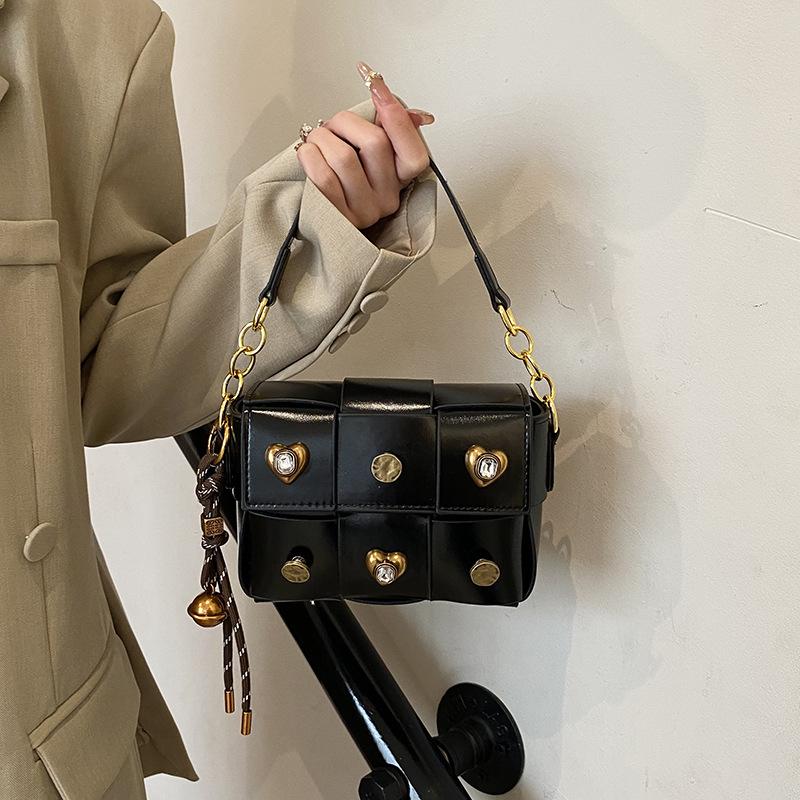 Bags This year's popular bag 2025 new Korean version fashion splicing shoulder bag women's crossbody rivet small square bag