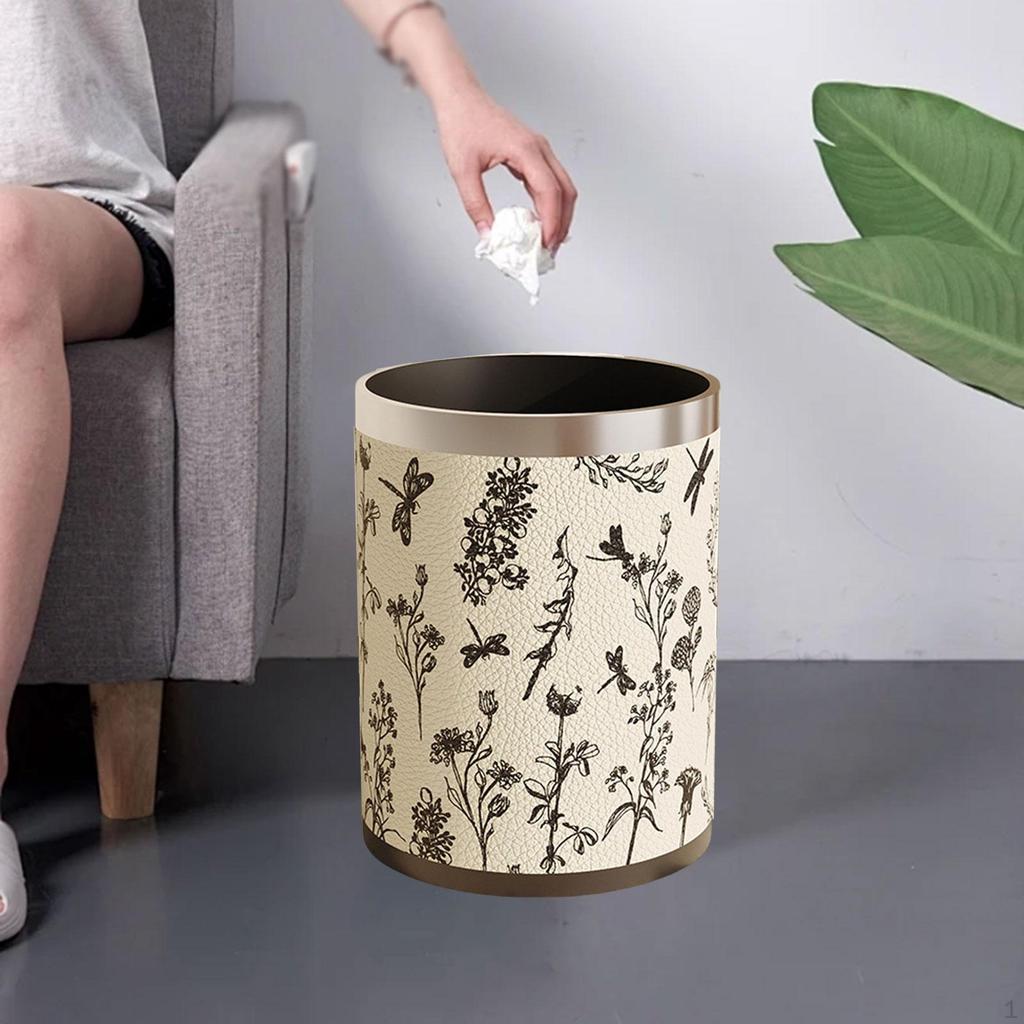American Style PU Leather Wastebasket for Dorm and Bathroom
