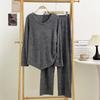 2025 Korean Women's Pajamas with Bra Pads: Knitted Long Sleeve & Pants, Plus Size, for Spring, Autumn, Winter