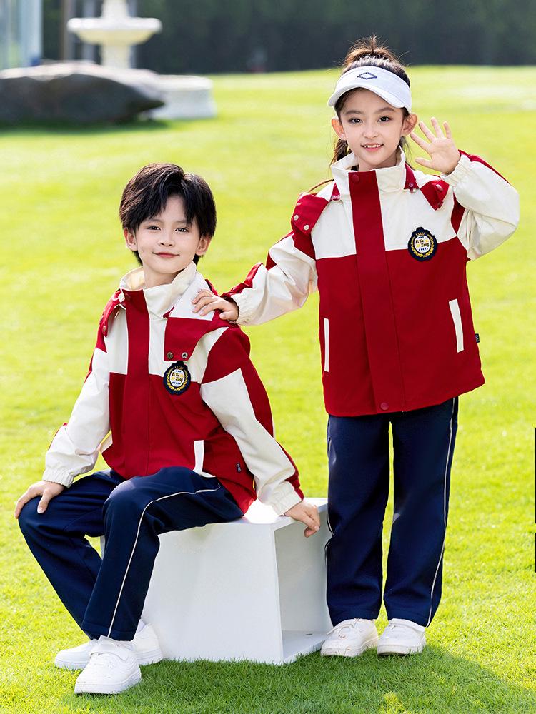 Children's Windbreaker Uniform: 3-Piece Set for Primary School - Detachable for Spring, Autumn, and Winter Wear.