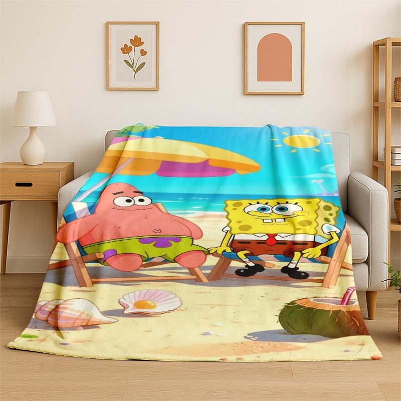 Coperta di Flanella Cartone Animato S-SpongeBob Patrick Stella Morbida Calda Plaid per Camera da Letto Soggiorno Letto Viaggio Campeggio Picnic Bambino