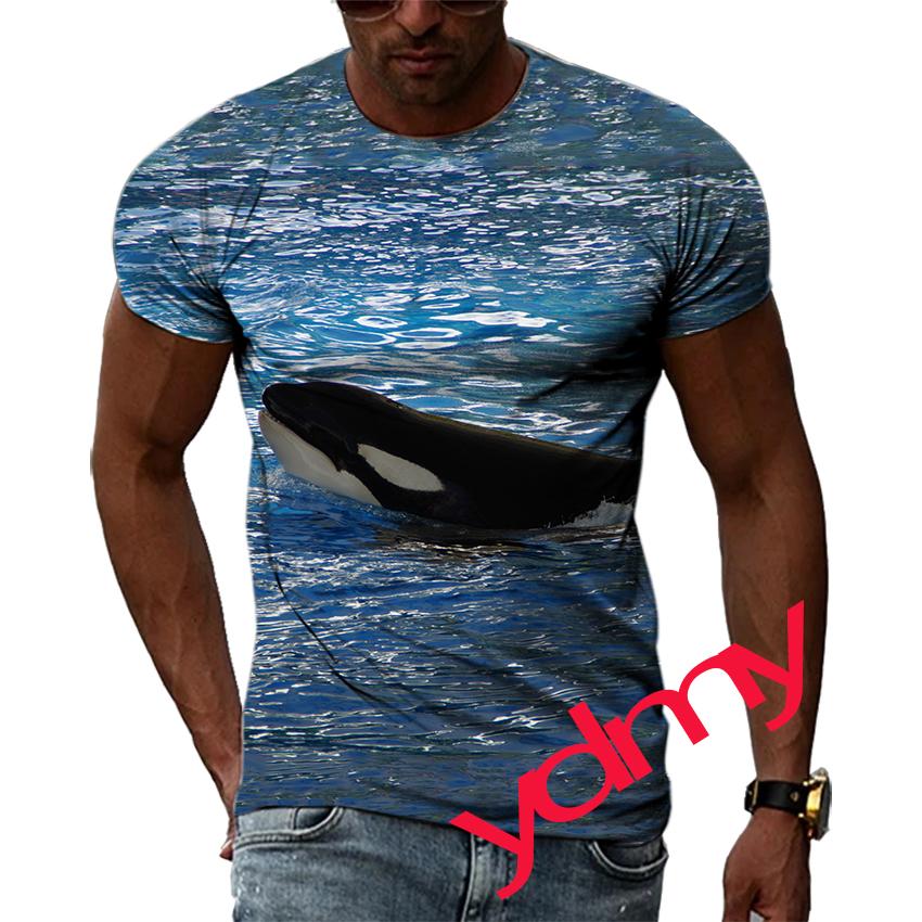 Summer Leisure Sharks And Whales Pattern Men's T-shirt Hip Hop 3D Print Personality  Rod Neck Short Sleeve Tops Fashion Clothes