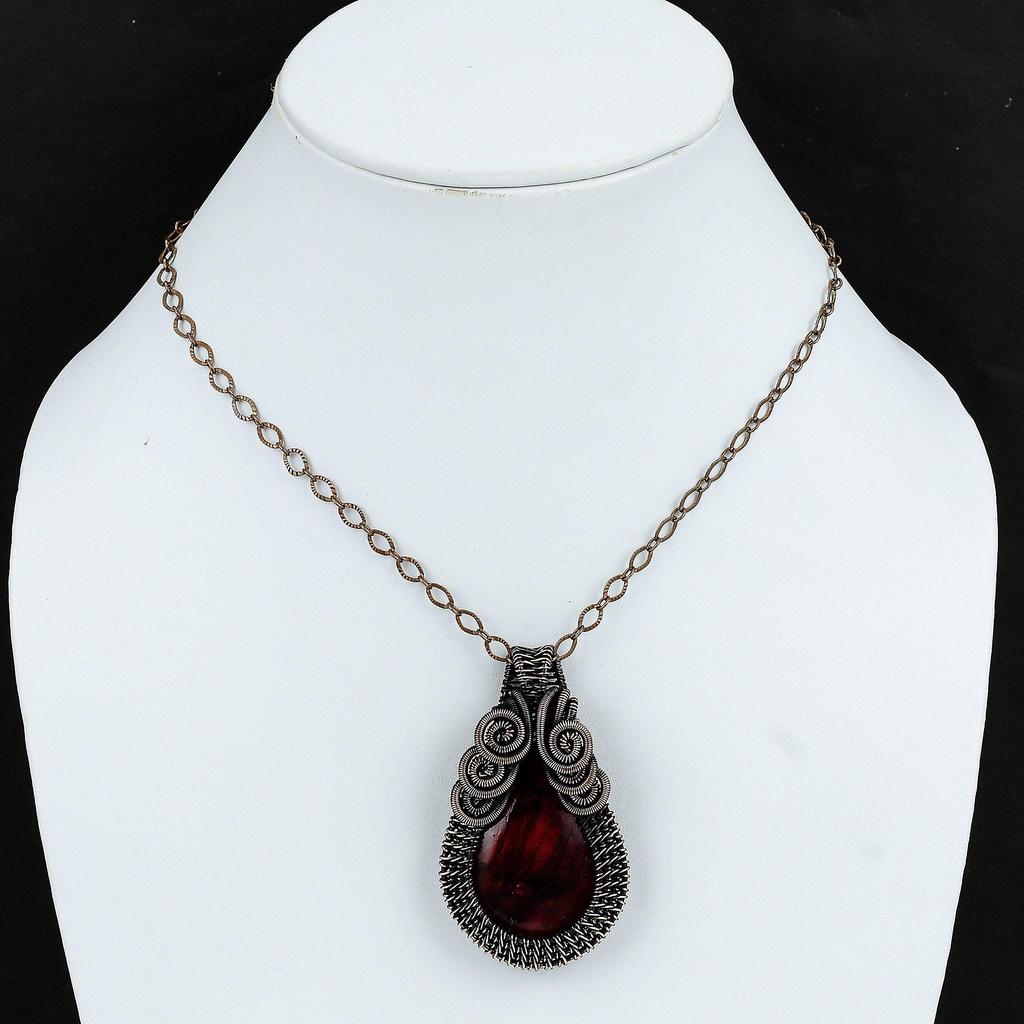 Red Fire Labradorite Pendant Copper Wire Wrapped Gemstone Pendant Handmade Pendant Copper Jewelry Latest Design Pendant Wire Wrapped Jewelry