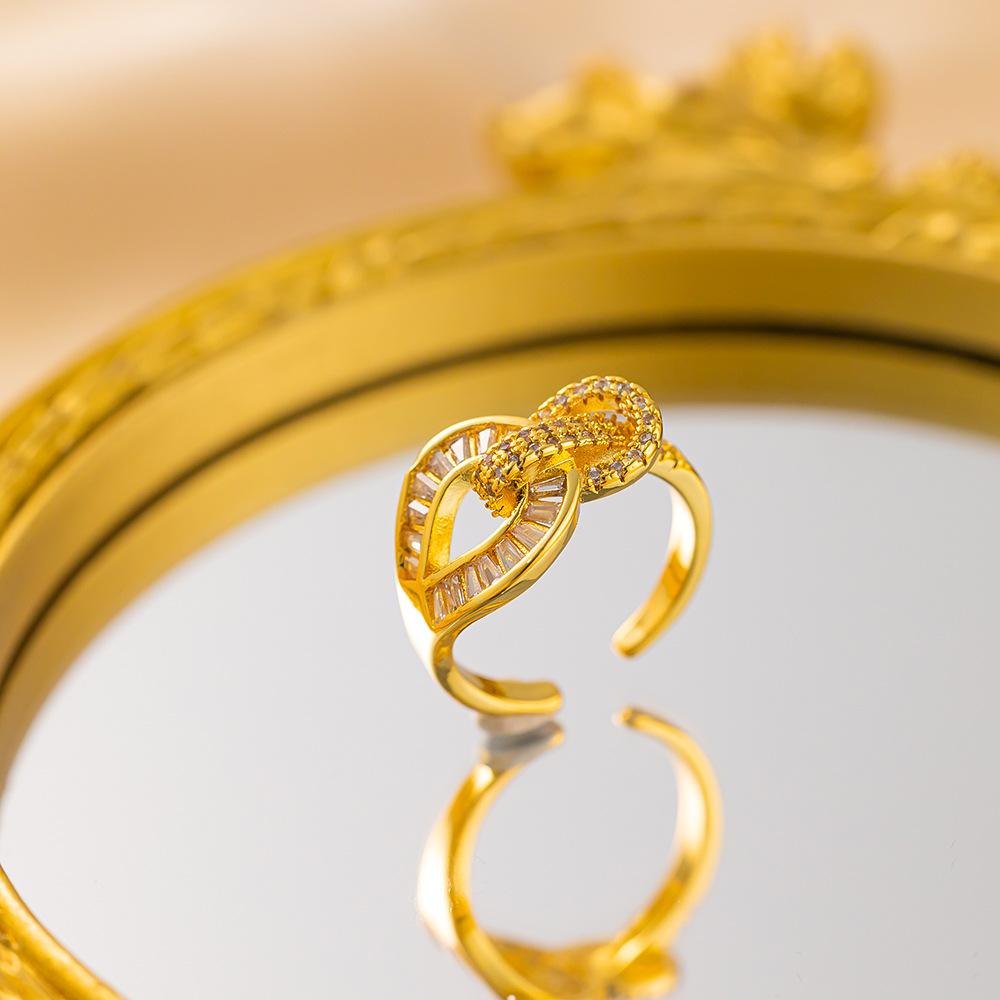 Exquisite super flash zircon ring for girls, light luxury, high-end sense opening adjustable ring, simple real gold electroplating