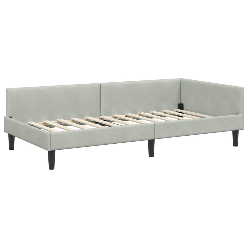 Corner Bed Frame with Headboard Light Grey 90 Cm X 190 Cm Velvet