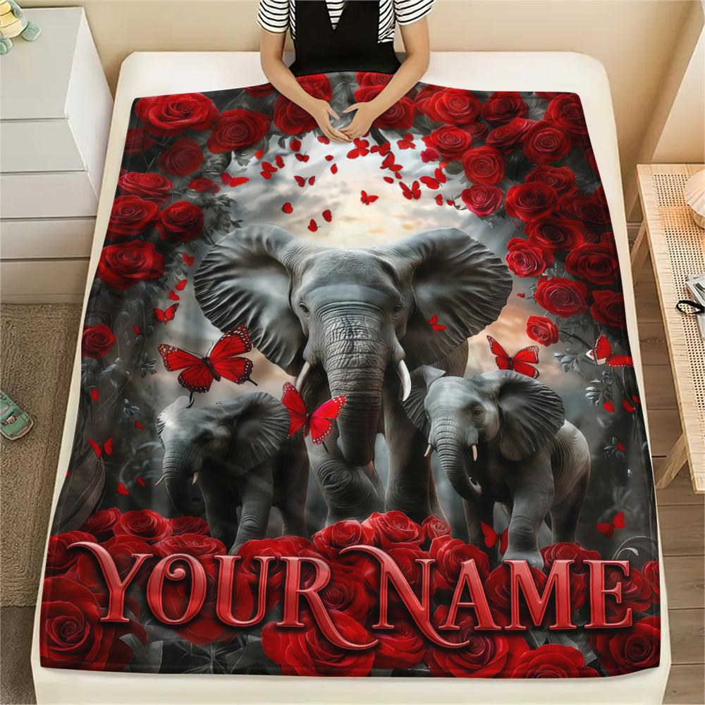 1PC Custom Name Neon Elephant Splash Patterned Flannel Blanket Suitable For All Seasons for Home Decor Warmth and Comfort Gifts Holiday Present_lx