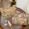 Polyester Canvas Flower Clutch Bag Flower Pattern Large Capacity Makeup Bag Portable Zipper Closure Cosmetic Organizer