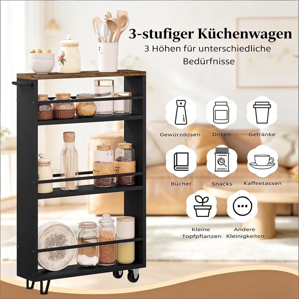 Large All-Purpose Cart,Narrow Shelf with Wheels,Portable Kitchen Cart(only with Kitchen Cart)