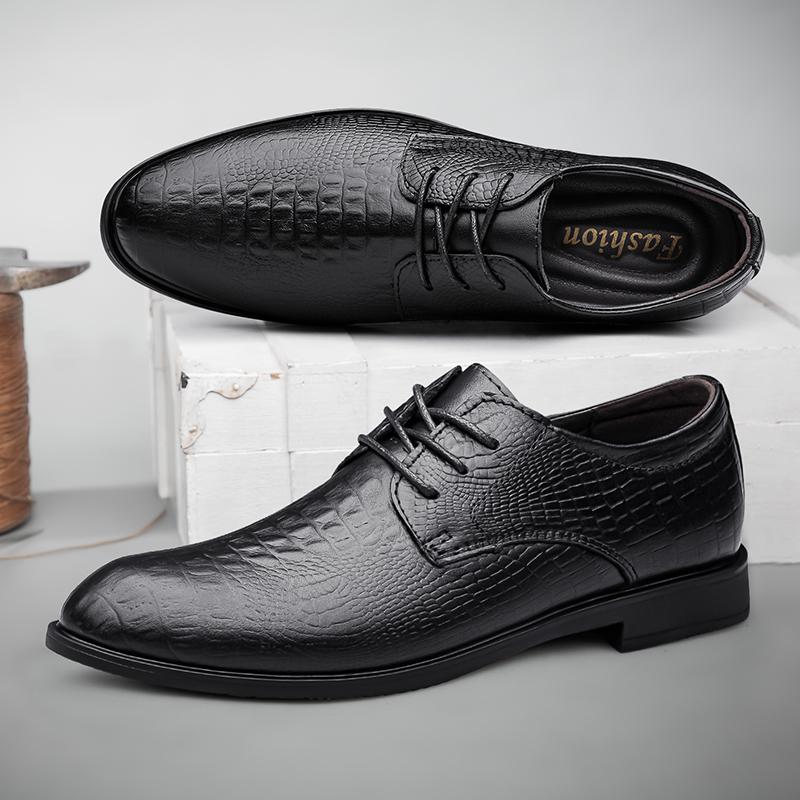 Men Genuine Leather Dress Shoes Oxfords Design Men Casual Shoes Fashion Crocodile Male Lace Up Business Shoes Big Size 46 Office