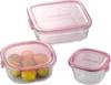 Iwaki Glass Storage Set of Pack Heat-Resistant Containers, Pink, Square, 3, & Microwave, PS-PRN-3P1