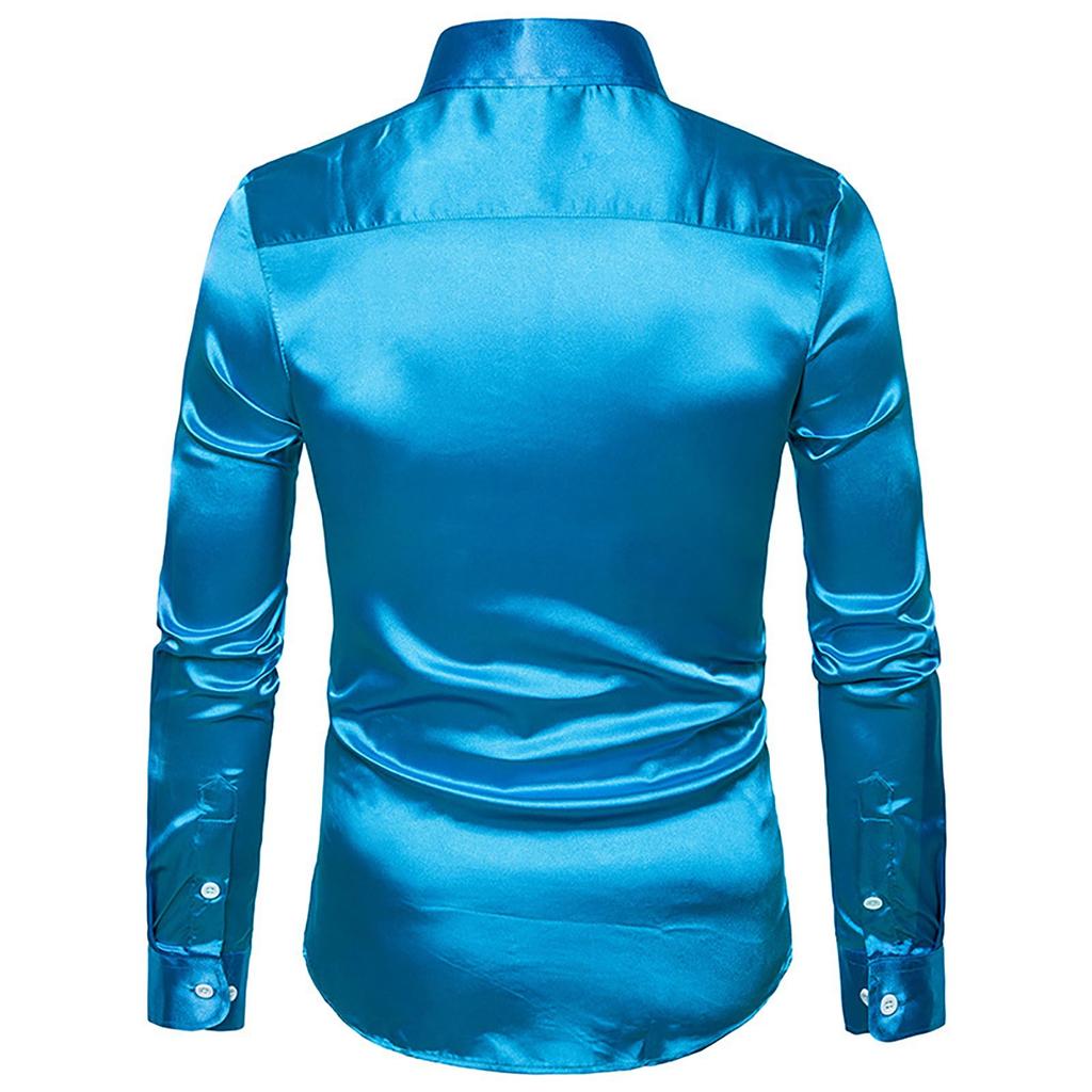 Men's Fashion Color Personality Casual Slim Long Sleeve Lapel Shirt Top